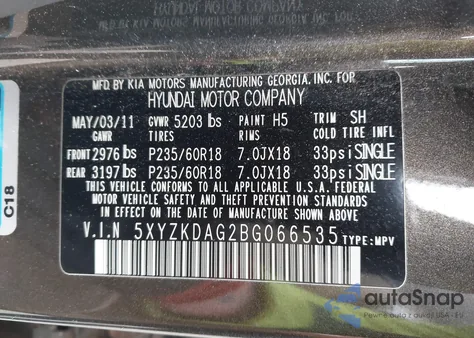 2011 Hyundai Santa Fe Limited V6 z USA, uszkodzony, nr VIN 5XYZKDAG2BG066535